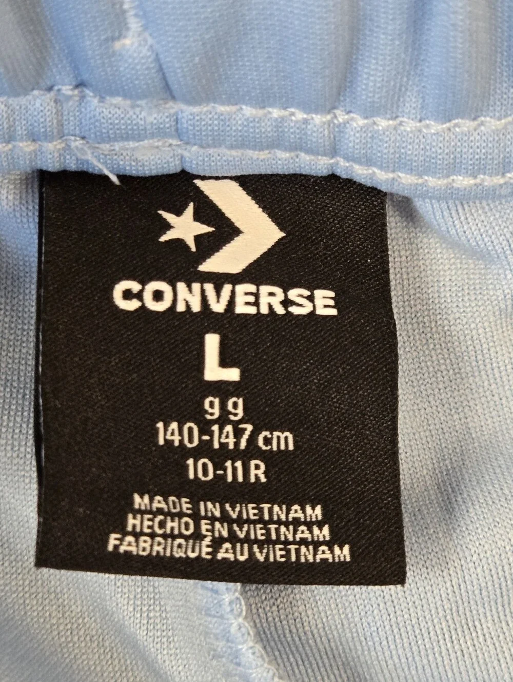 Converse Girl's Light Blue Snap Leg Track Pants White Side Stripe Size Large